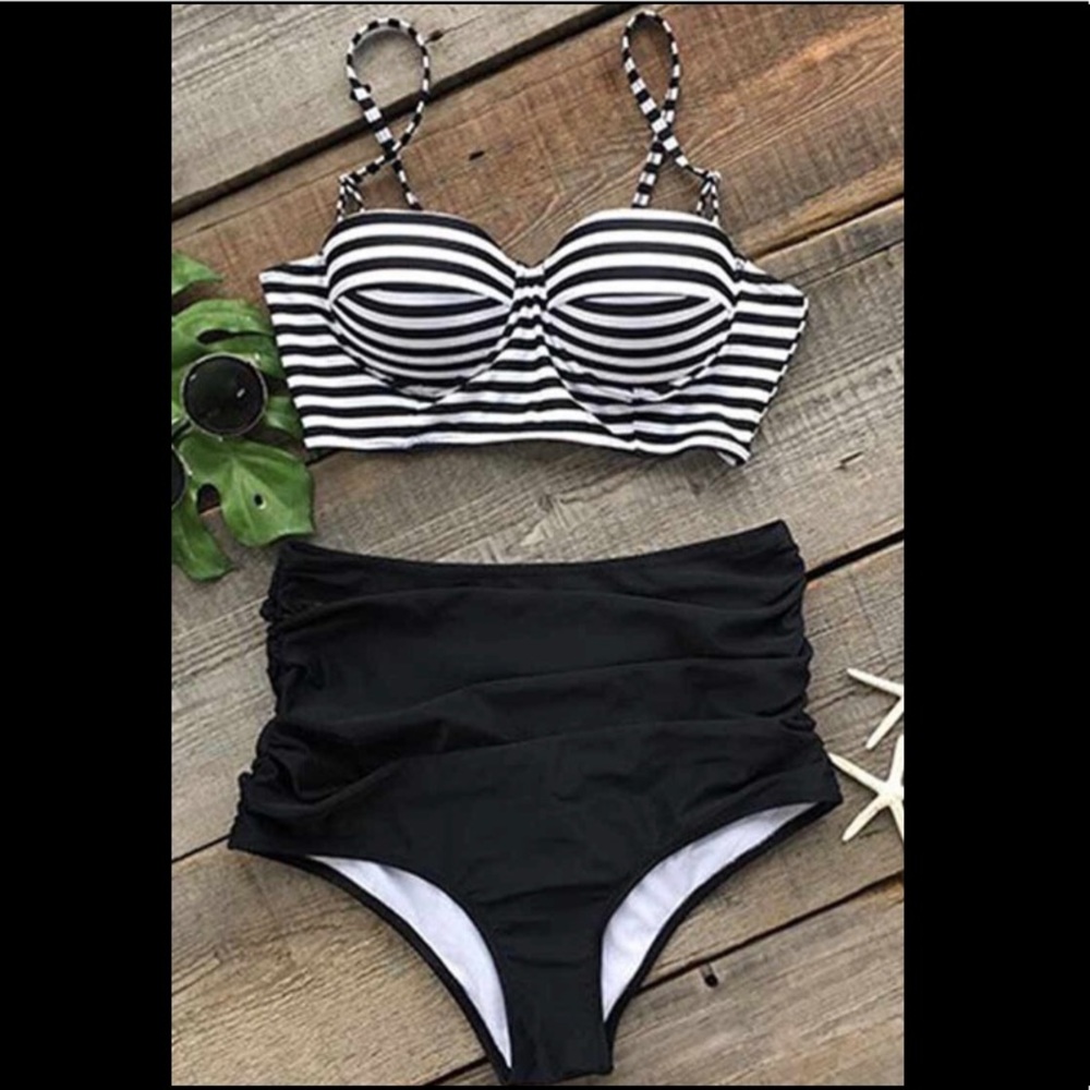 ALL ABOUT U STRIPE HIGH-WAISTED BIKINI SET